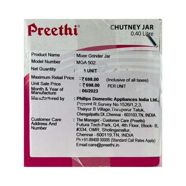 Preethi 0.4 ML MGA502 Grind n'Store Chutney Jar